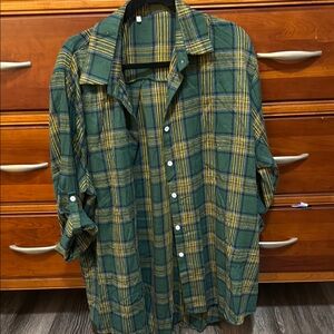 SHEIN Green and Yellow Plaid Women's Button Down Shirt